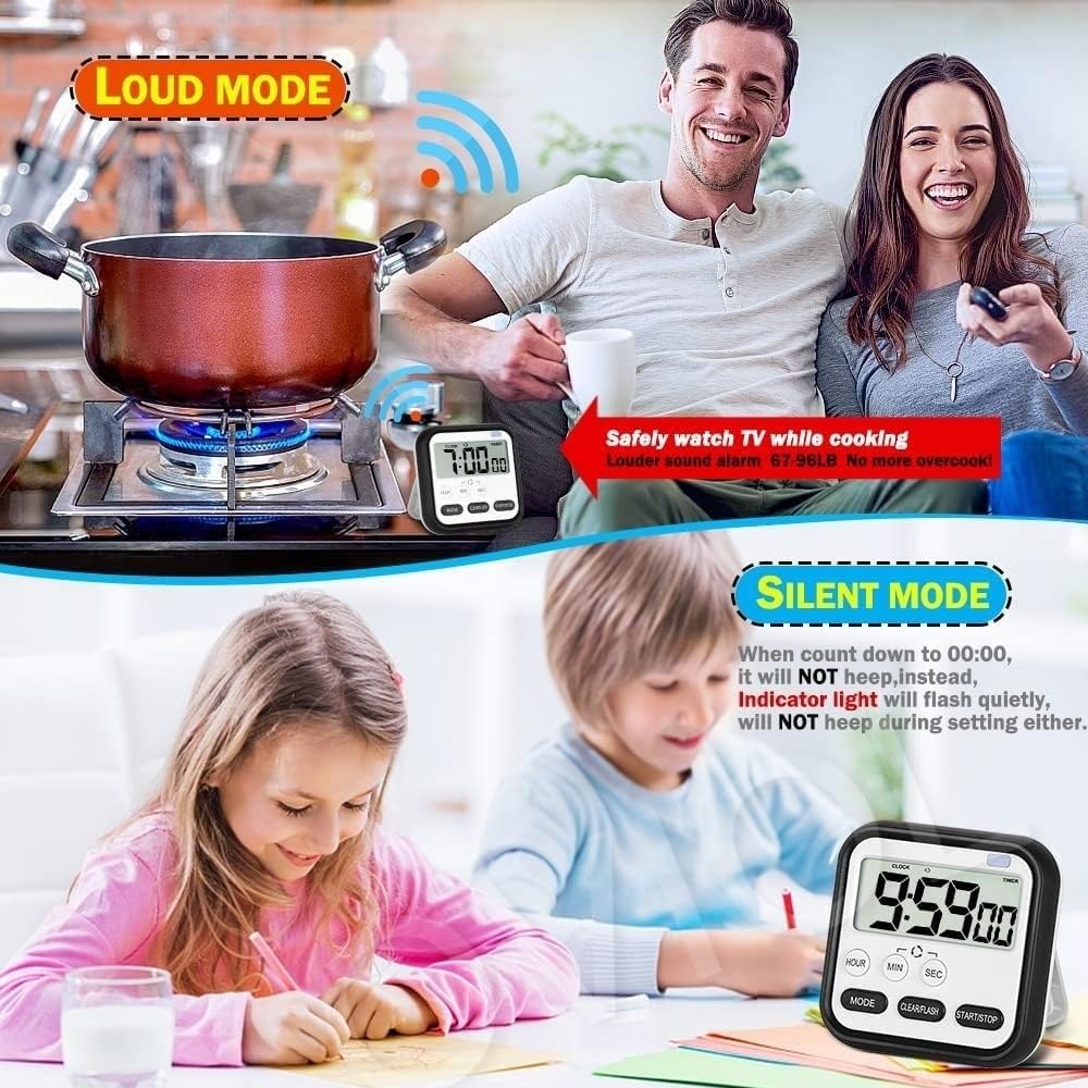 Oviol Stopwatch Timer For Study Kitchen Timer Large Lcd Screen 24Hr Digital Display Magnetic Retractable Stand Loud Alarm Stop W